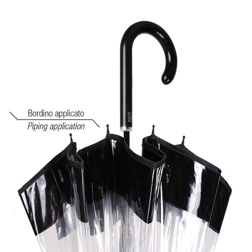 Paraguas Perletti mujer 61cm automatico cupula transparente borde negro (6/36)
