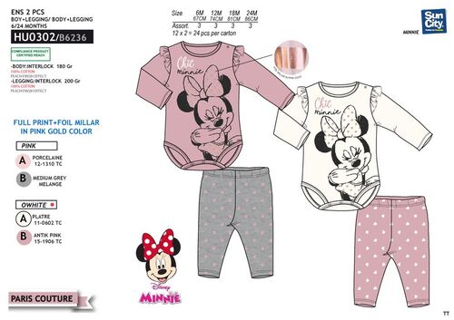 Conjunto body y pantaln algodn para bebe de Minnie Mouse