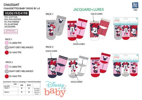 Pack 3 calcetines para beb de Minnie Mouse