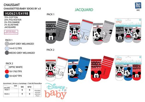 Pack 3 calcetines para beb de Mickey Mouse