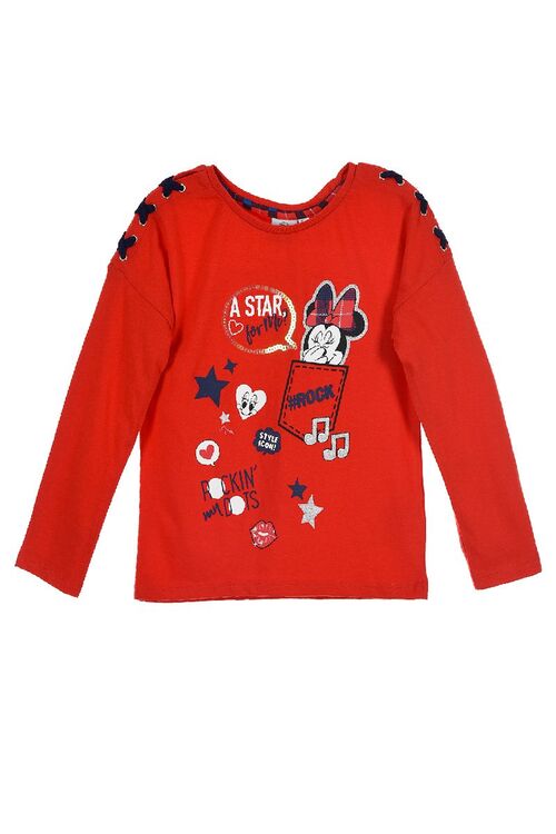 Camiseta algodn manga larga con adornos de Minnie Mouse