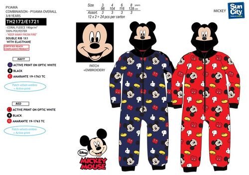 Pijama mono coralina con capucha de Mickey Mouse
