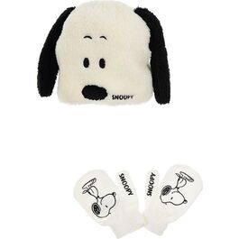 Conjunto de guantes punto y gorro coralina con orejas para bebé de Snoopy