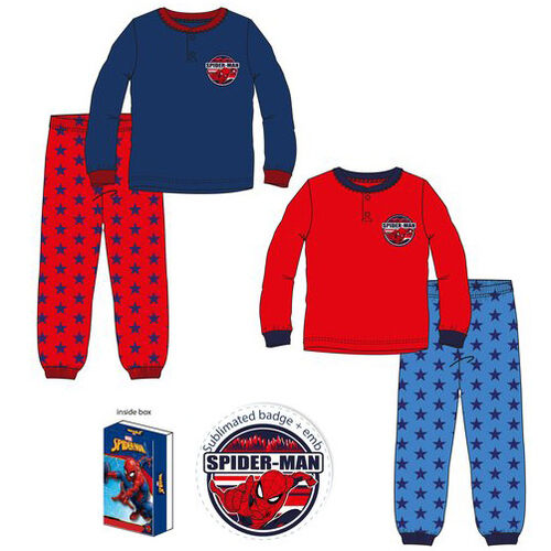 Pijama manga larga coralina en caja regalo de Spiderman