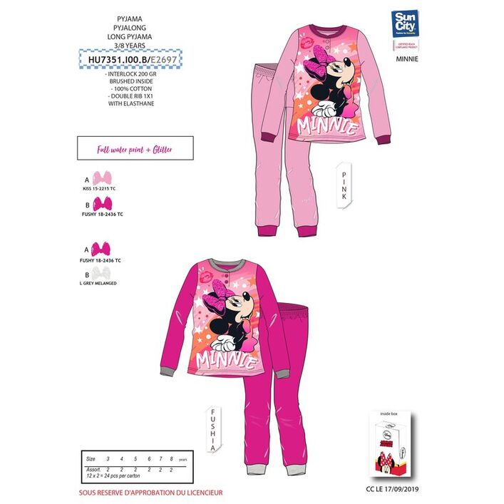 Pijama manga larga algodn en caja regalo de Minnie Mouse