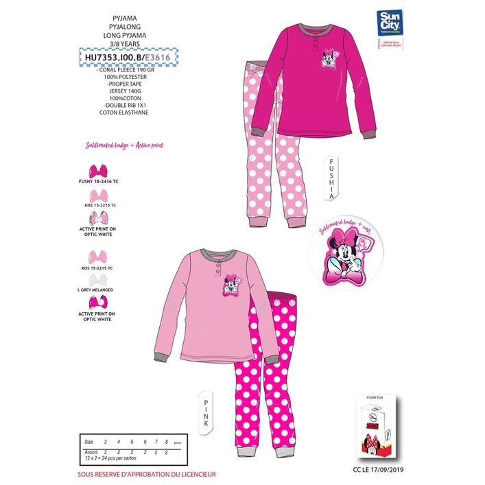 Coral long-sleeved pajamas in Minnie Mouse gift box