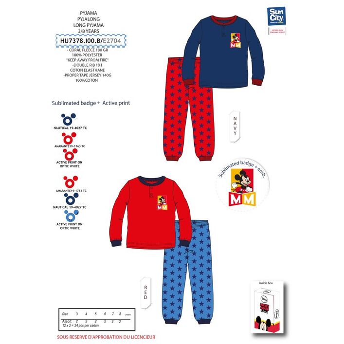 Coral long-sleeved pajamas in Mickey Mouse gift box