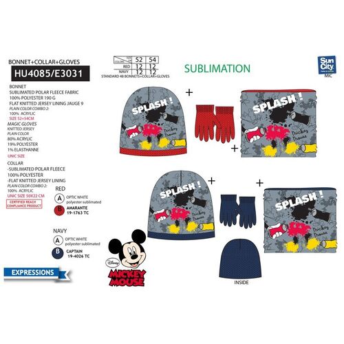 Mickey Mouse 3-piece hat, neck warmer and gloves set