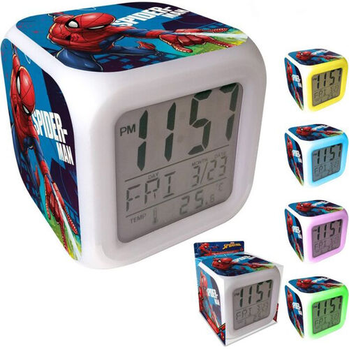 Reloj despertador digital 8cm con alarma y cambio de color de Spiderman