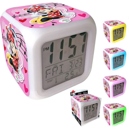 Reloj despertador digital 8cm con alarma y cambio de color de Minnie Mouse