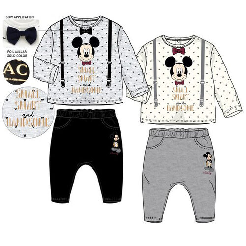 Conjunto 2 piezas, pantalon y camiseta con pajarita para beb de Mickey Mouse