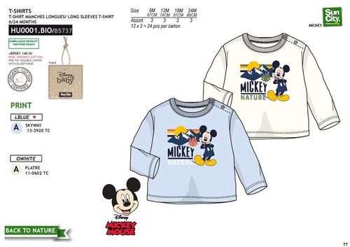 Camiseta algodn organico para bebe de Mickey Mouse