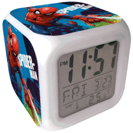 Reloj despertador digital 8cm con alarma y cambio de color de Spiderman