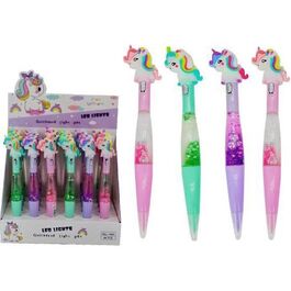 Bolígrafo con agua, purpurina y luz de Unicornio