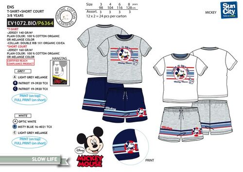 Conjunto pantalon y camiseta manga corta algodn organico de Mickey Mouse