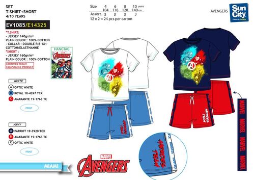 Conjunto pantalon y camiseta manga corta algodn de Avengers