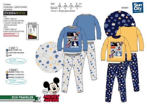 Pijama algodn 140gr de Mickey Mouse