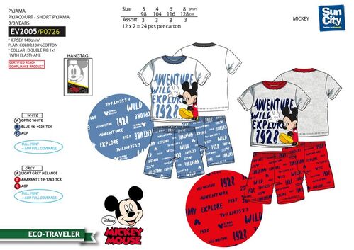 Pijama algodn manga corta de Mickey Mouse