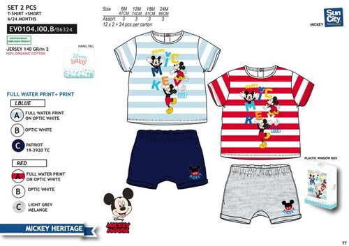 Conjunto pantalon y camiseta corta para bebe en caja regalo de Mickey Mouse