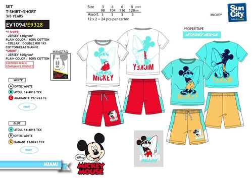 Conjunto pantalon y camiseta corta de algodn de Mickey Mouse