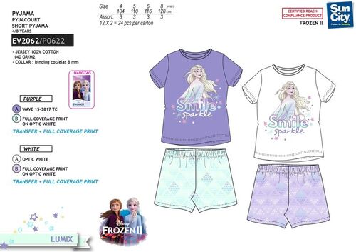 Pijama algodn manga corta de Frozen