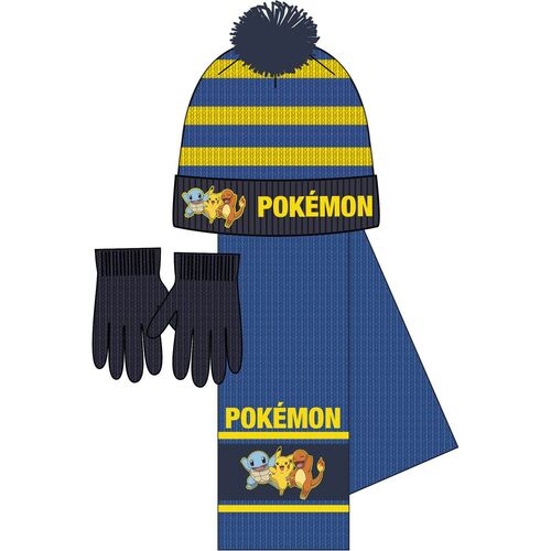 Set gorro con pompon, bufanda y guantes de punto de Pokemon