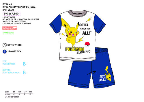 Pokemon short sleeve pajamas