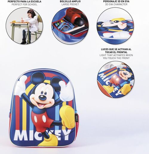 Mochila 31cm 3D con luz de Mickey Mouse