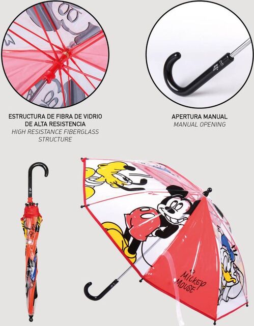 Paraguas manual 42cm transparente de Mickey Mouse