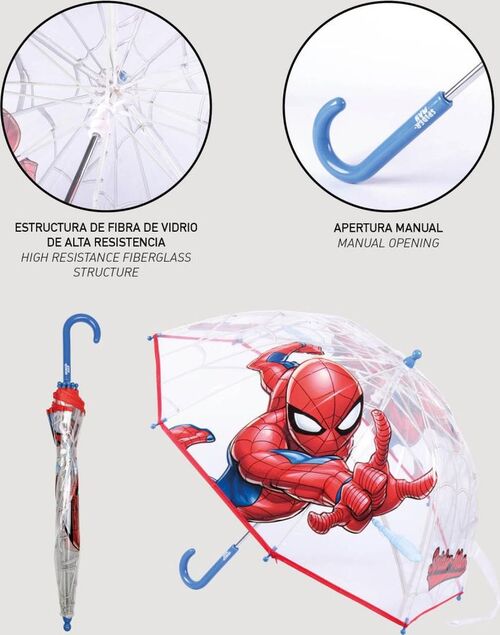 Paraguas manual 45cm burbuja transparente de Spiderman