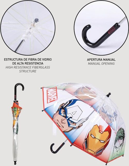 Paraguas manual 45cm burbuja  transparente de Avengers