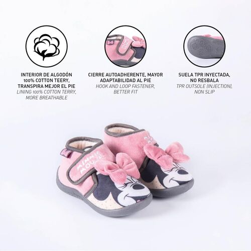 Zapatillas de casa media bota 3D con velcro de Minnie Mouse