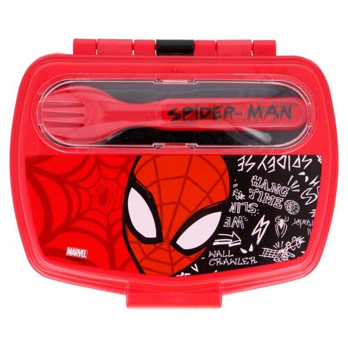 Sandwichera rectangular con cubiertos de Spiderman