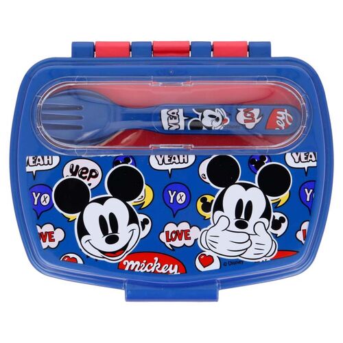 Sandwichera rectangular con cubiertos de Mickey Mouse