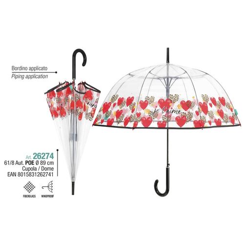 Paraguas Perletti mujer 61cm automatico POE borde corazones