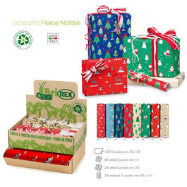 Expositor con 100 hojas papel regalo, 64 lazos moño y 24 cintas, estampado Navidad