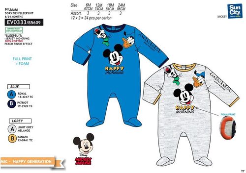 Pijama pelele para bebe de Mickey Mouse
