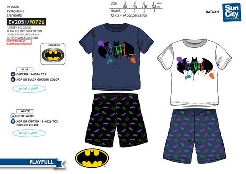 Pijama manga corta algodn de Batman