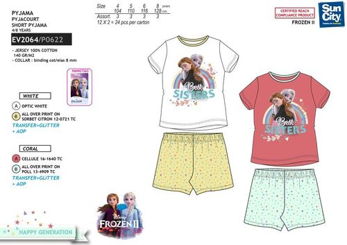 Pijama algodn manga corta de Frozen 2