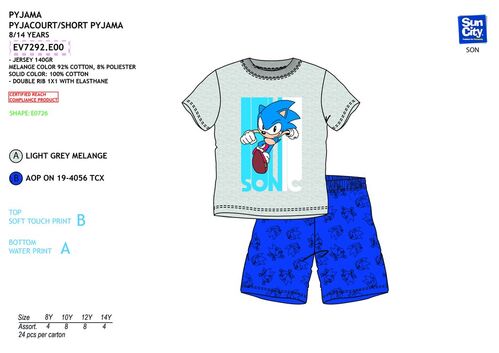 Pijama manga corta de Sonic