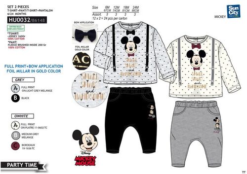Conjunto 2 piezas, pantalon y camiseta con pajarita para beb de Mickey Mouse