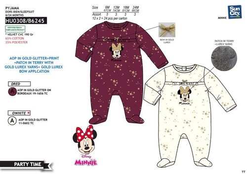 Pijama terciopelo pelele para beb de Minnie Mouse