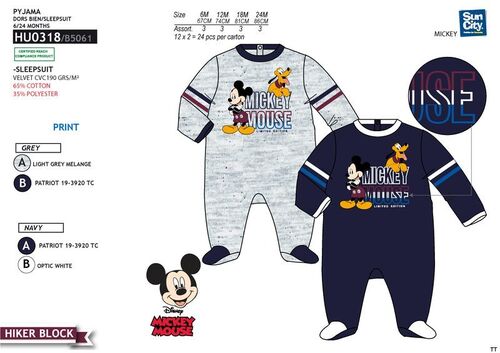 Pijama pelele para beb de Mickey Mouse