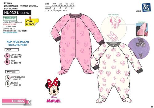 Pijama pelele coralina para beb de Minnie Mouse