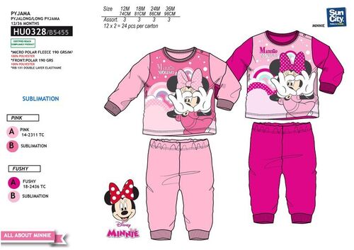 Pijama manga larga micropolar para beb de Minnie Mouse