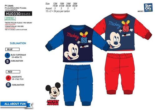 Pijama manga larga micropolar para beb de Mickey Mouse