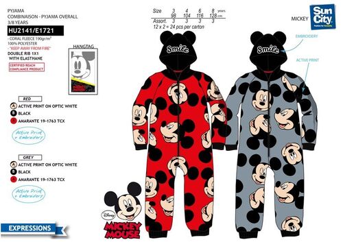 Mickey Mouse Hooded Coral Onesie Pajamas