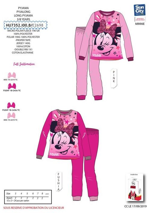 Pijama manga larga polar en caja regalo de Minnie Mouse