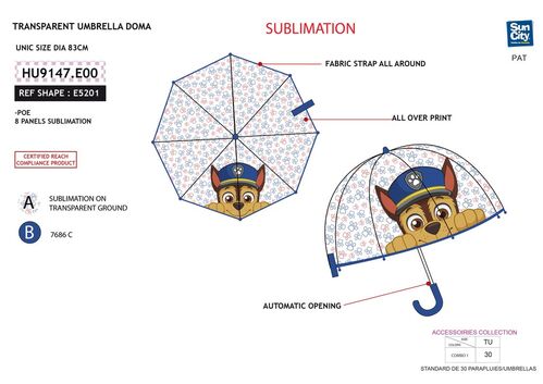 Paraguas automtico 48cm trasparente de Paw Patrol La Patrulla Canina