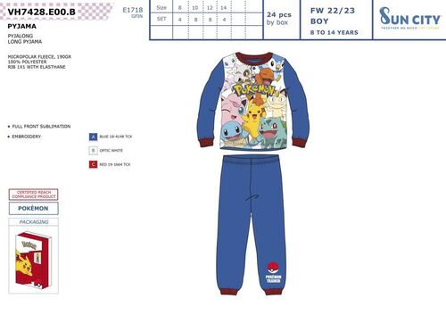 Pijama manga larga micropolar de Pokemon